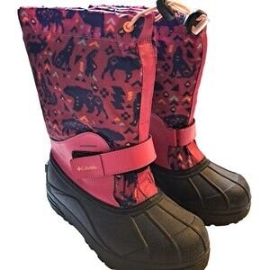 Columbia Powderbug Plus Boots Youth Girls Size 4 Pink Winter Snow Pull On